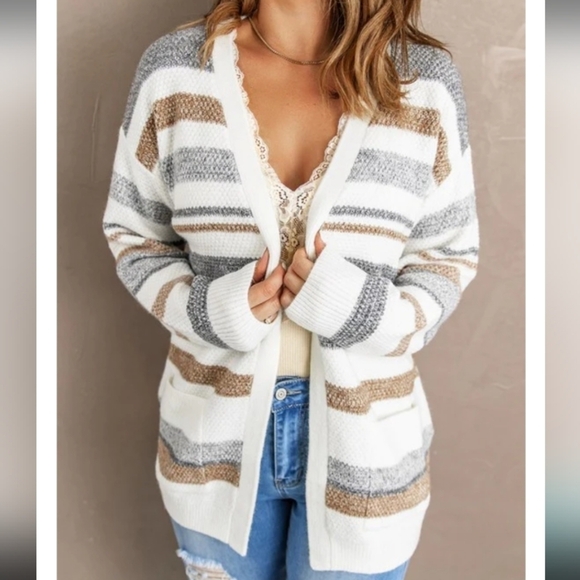 [Pink Clover] Women's Open Front Cardigan Striped Size Medium - Picture 1 of 11